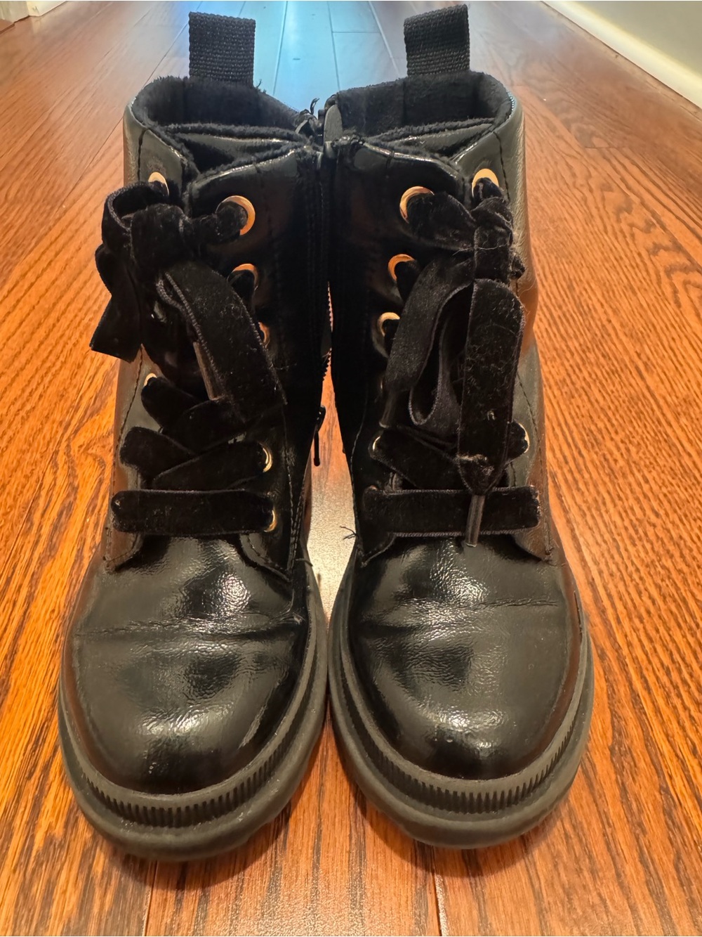 H&M Black Glossy Velvet-Lace Kids Ankle Boots